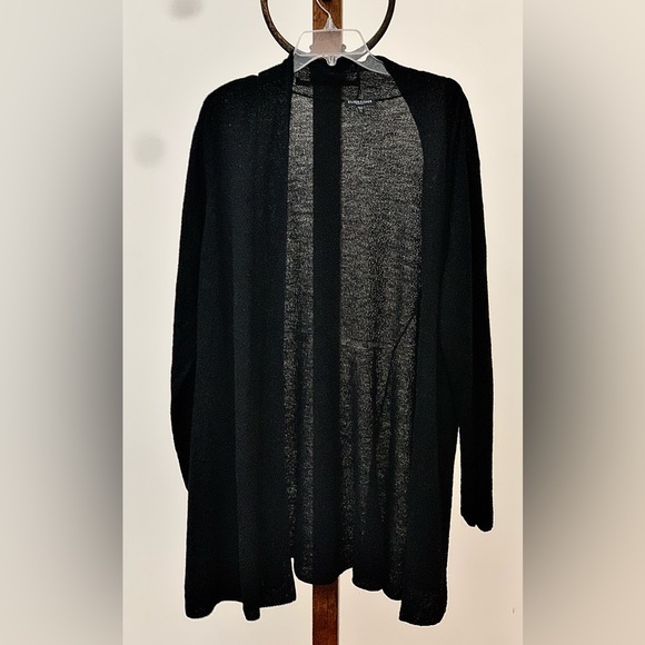 Women's XL Black Wool Crepe Eileen Fisher Open Front Cardigan - Picture 3 of 11
